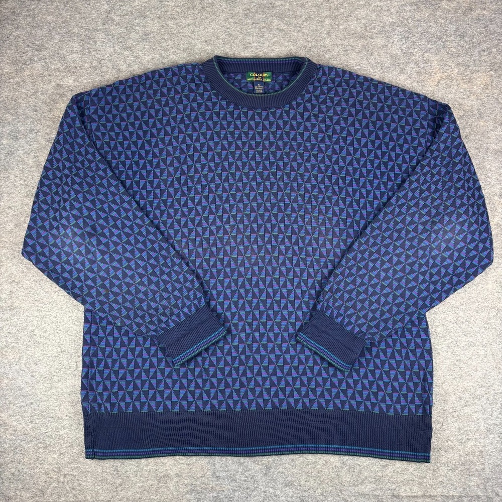 Vintage 90s Colours Alexander Julian 3D Geometric Knit Sweater USA Made Mens XL